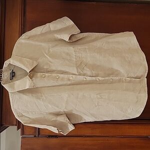 Lands' End | 100% Linen Button Down Light Tan Coastal Grandma Top - size 14
